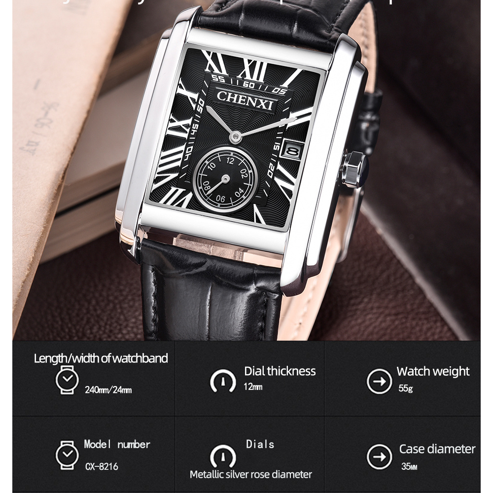 CHENXI 8216 Fashion Classic Sq - огляд і ціна Leather Watch Band Men