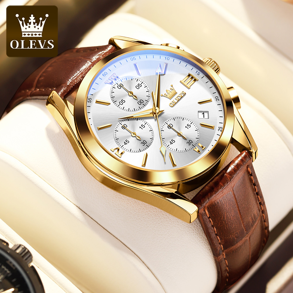 OLEVS 2872 Chronograph Men's W - огляд і ціна Leather Watch Band Men