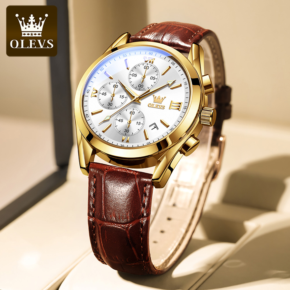 OLEVS 2872 Chronograph Men's W - огляд і ціна Leather Watch Band Men