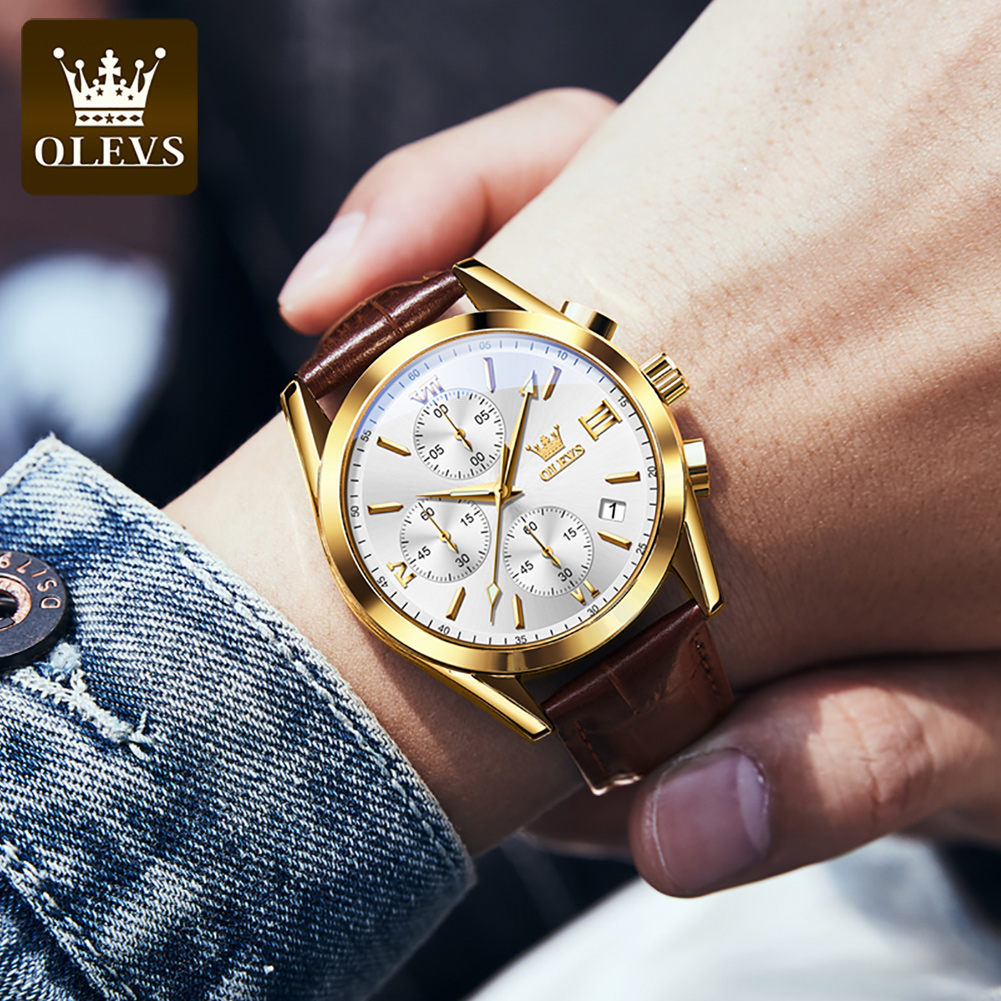 OLEVS 2872 Chronograph Men's W - огляд і ціна Leather Watch Band Men